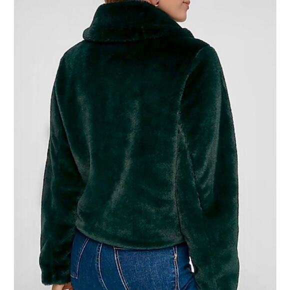 Express - Teal Green Faux Fur Coat / size M Petite / NWOT - Picture 3 of 10